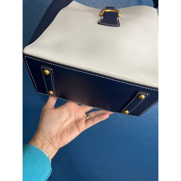 Dooney & Bourke Blue & White Leather Bucket Shoulder Bag - Picture 4 of 13